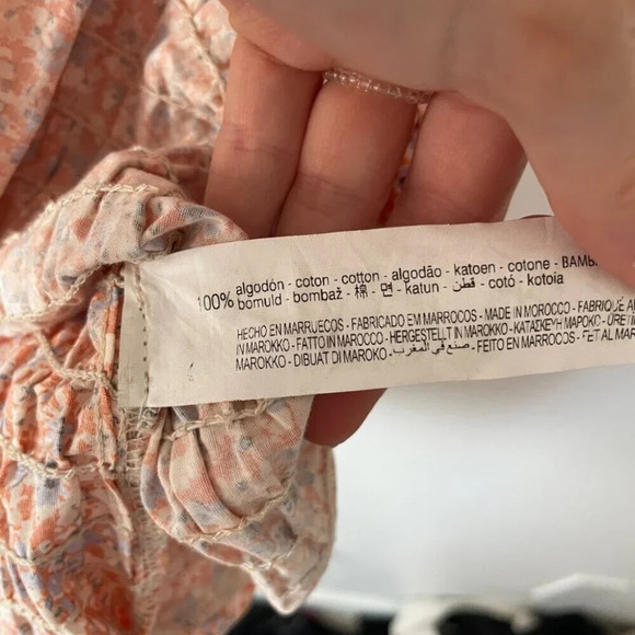 Zara Ditzy Floral Smocked Elasticized Mini Dress Orange Lilac Size Medium - Picture 9 of 9